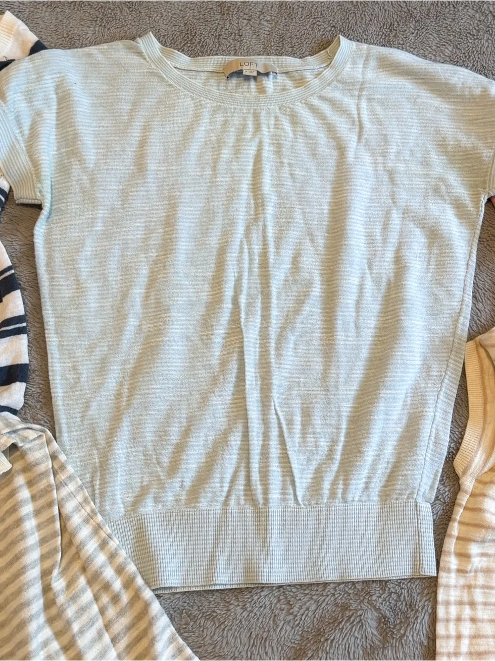 LOFT Lot of 5 Striped Pattern Tops Womens Medium Shirt Set 100% Cotton Knit Mix - Picture 5 of 11